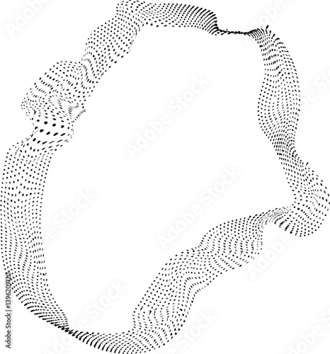 Dotted wave lines build an abstract blob-like contour with uneven rounded edges and fluid motion.