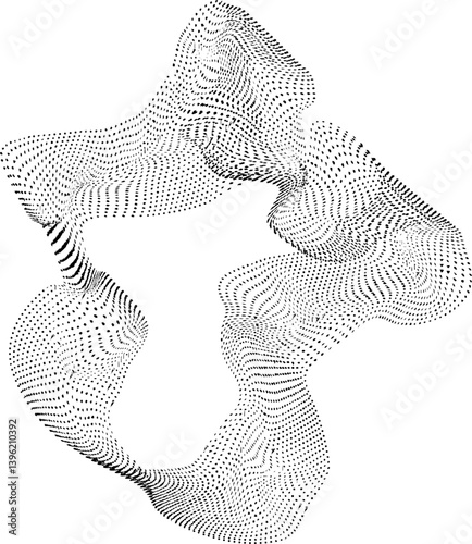 Circular form defined by uneven dotted contours forming a border with free-flowing curves and fluid spacing throughout.