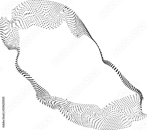 Irregular circular frame made from repeated dotted line patterns creating soft curves and a rhythmic flowing edge.