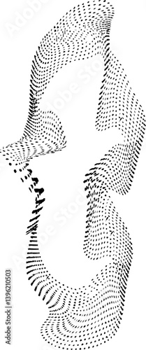 Decorative form with warped and curved dotted lines forming an open irregular shape with flowing movement and uneven rhythm.