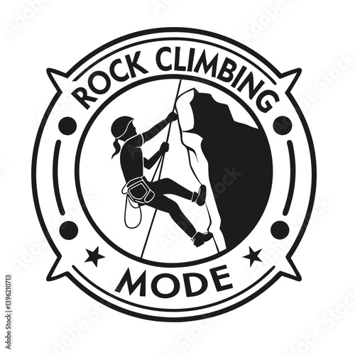Mountain Climbing Logo – Bold Monochrome Adventure Emblem with Rock Climber Silhouette for Outdoor Gear, Expedition Branding & Extreme Sports Identity.