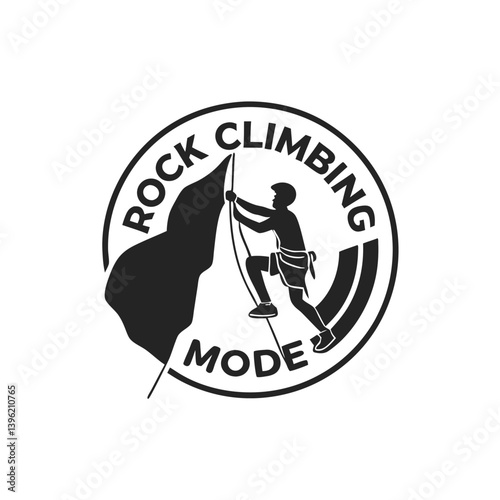 Mountain Climbing Logo – Bold Monochrome Adventure Emblem with Rock Climber Silhouette for Outdoor Gear, Expedition Branding & Extreme Sports Identity.