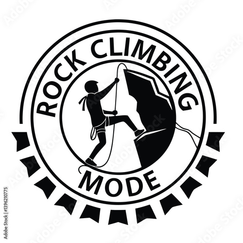 Mountain Climbing Logo – Bold Monochrome Adventure Emblem with Rock Climber Silhouette for Outdoor Gear, Expedition Branding & Extreme Sports Identity.