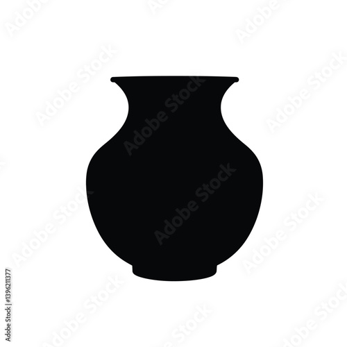 Black Silhouette Of A Classic Clay Pot Illustration Isolated On White Background