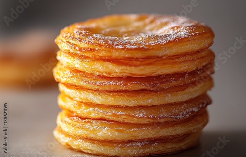 Closeup of Croissant and Marmalade Pastries on White Background with Golden Light Bakery Dessert Concept