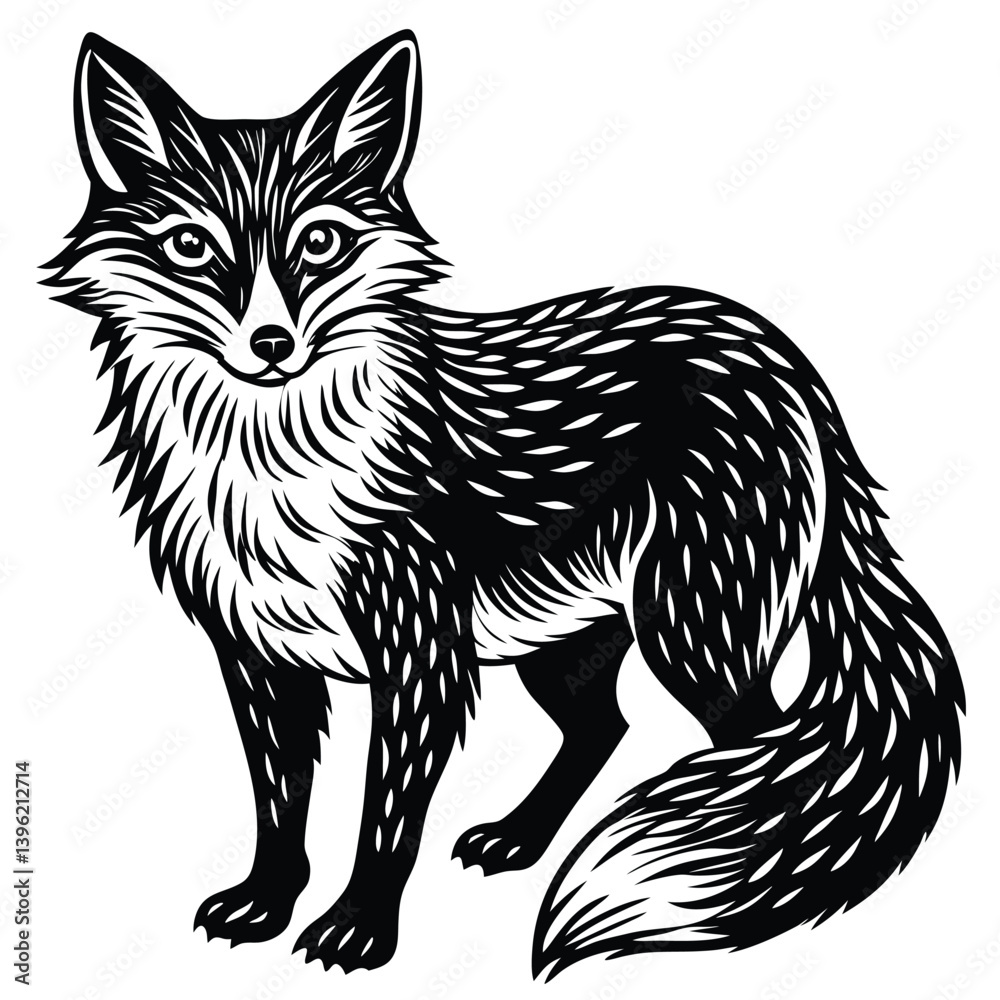 Obraz premium Cute vector illustration of a wild fox and cat sketch, mammal art