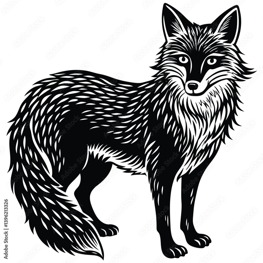 Fototapeta premium Cute vector illustration of a wild fox and cat sketch, mammal art