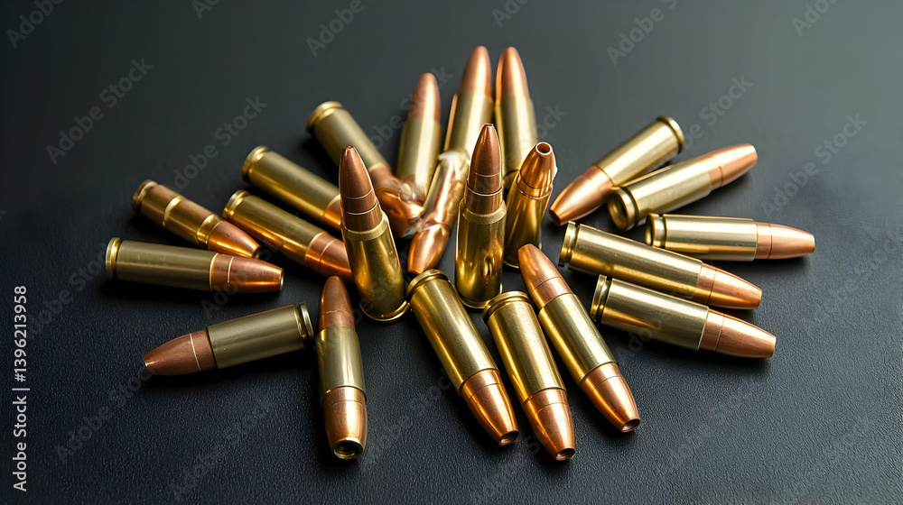 Pile Of Gun Cartridges On Dark Background Pile Of Gun Cartridges On Dark Background