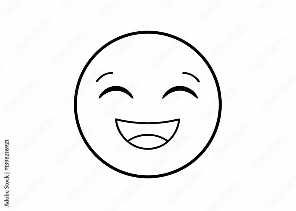 Fototapeta premium Simple Black And White Line Drawing Circular Smiley