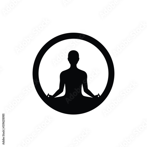 Silhouette Of A Woman In Lotus Position Yoga Meditation In A Circle