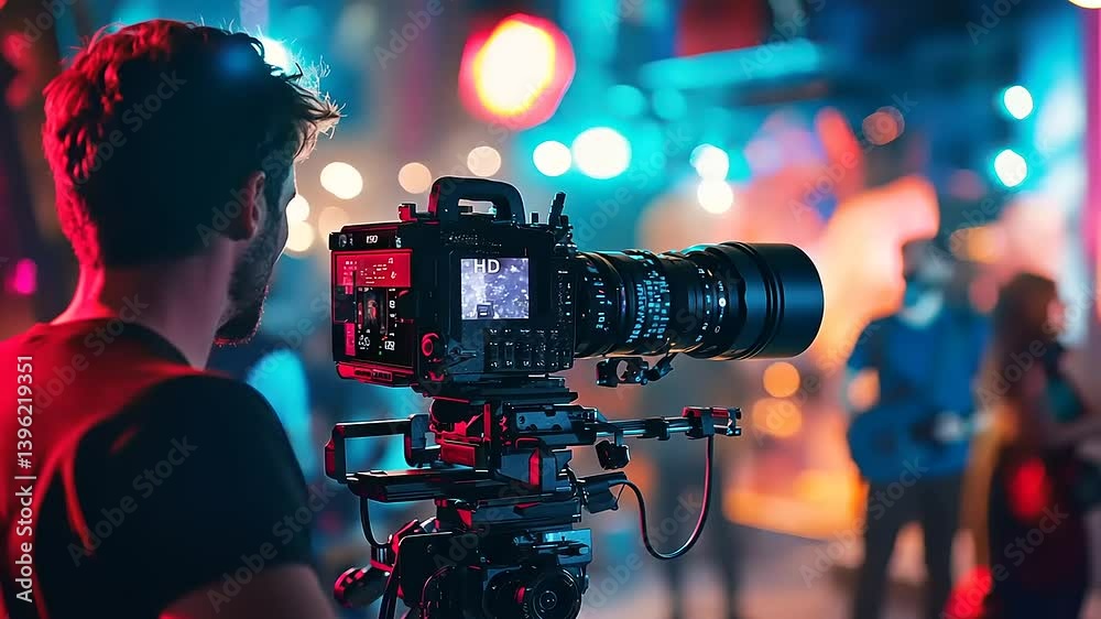 Cameraman Filming a Concert at Night