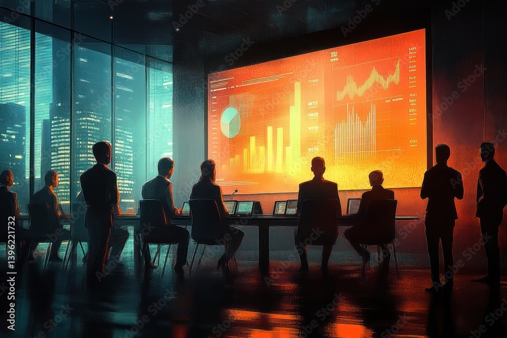 Business Team Meeting Collaboration Project Presentation in Modern Office with Data Charts and Infographics Business Team Meeting Collaboration Project Presentation in Modern Office with Data Charts and Infographics