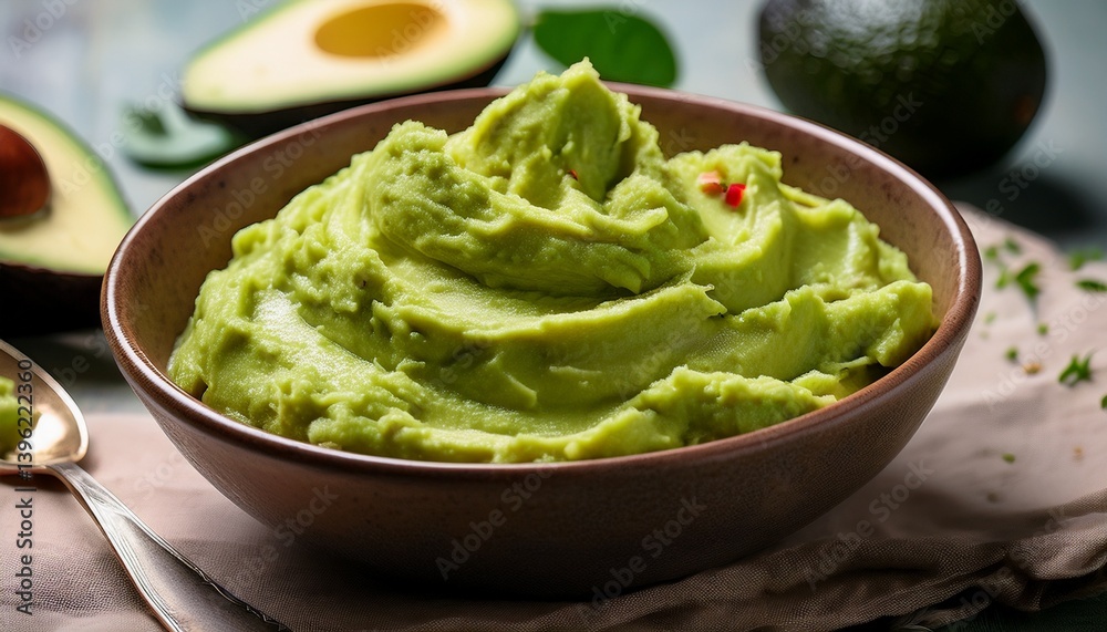 Mashed avocado in a bowl Mashed avocado in a bowl