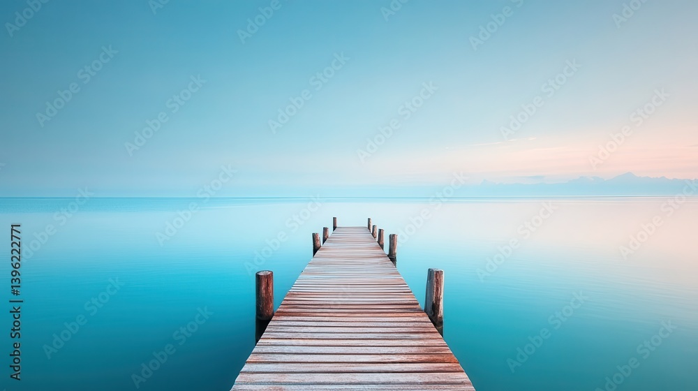 Fototapeta premium Scenic dock extending over tranquil water with clean lines and natural beauty capturing serene outdoor environment