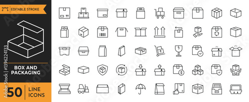 box and packaging icon set. containing boxes, Cargo, open, closed, crumpled box, delivery, pack box and others. vector illustration