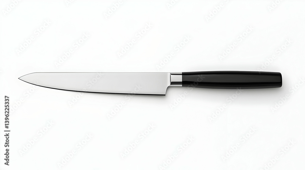 Stainless Steel Carving Knife With Black Handle On White Background Stainless Steel Carving Knife With Black Handle On White Background