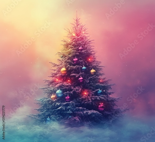Christmas Tree Watercolor Decoration Set with Ornaments Candy Bells Handpainted Clipart for Merry Christmas and Happy New Year