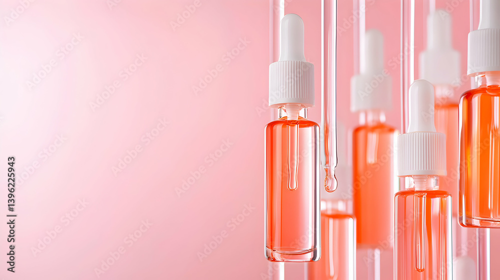 Pink Background Essential Oil Bottles with Droppers Pink Background Essential Oil Bottles with Droppers