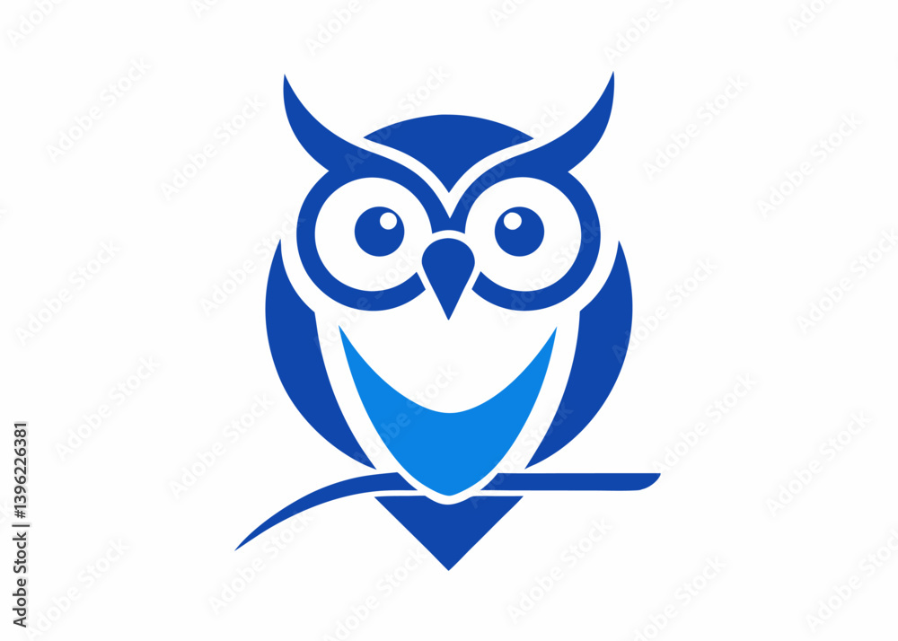 Fototapeta premium Stylized Owl Logo Blue And White Minimalist Design