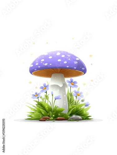 Obraz na płótnie An illustration of simple and cute purple mushroom on a solid color background w salonie