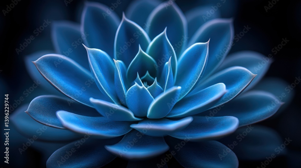 Close-up of a vibrant, deep blue succulent, showcasing intricate details of its layered petals Close-up of a vibrant, deep blue succulent, showcasing intricate details of its layered petals