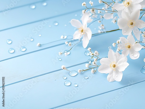 Delicate Flowers on Blue Wood