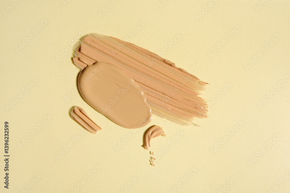 Composition with samples of liquid makeup foundation on color background