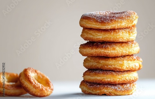 Minimalist Pastry Stack with Golden Light and White Background