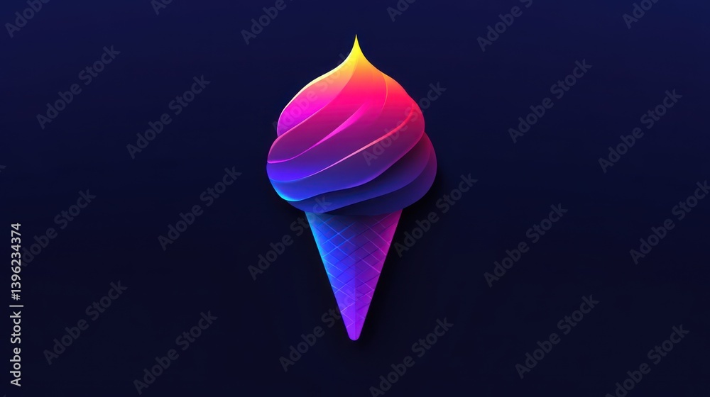 Fototapeta premium Vibrant Gradient Ice Cream Cone on Dark Background Digital Art Neon Colors Sweet Treats Mod