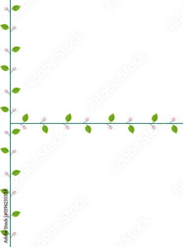 Two perpendicular lines forming a T-shape, decorated with a bunch of leaves and small fruits or flowers.