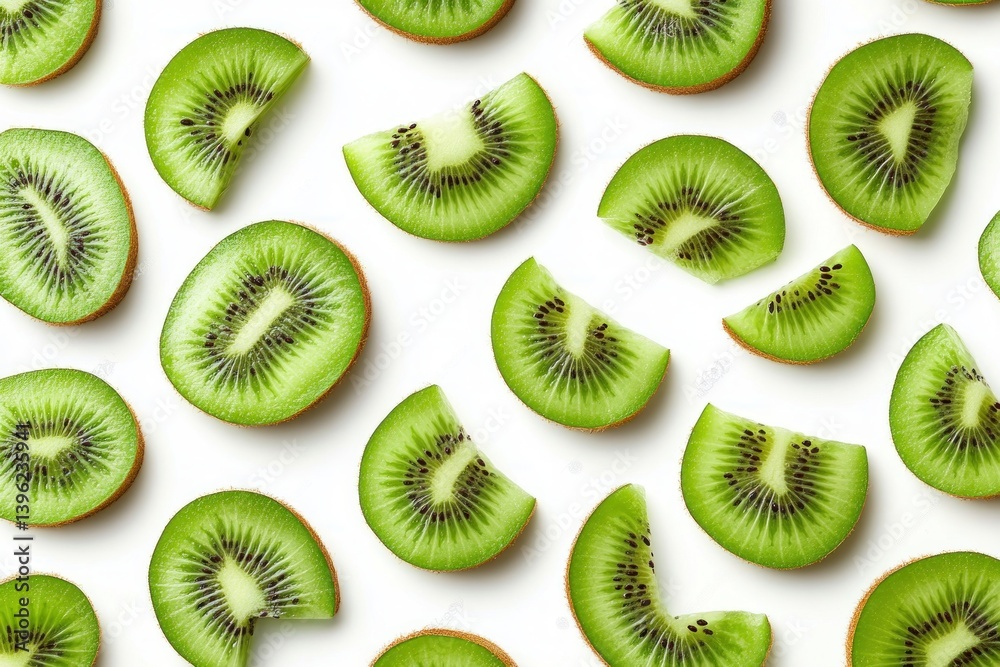 Fototapeta premium Kiwi Fruit Slices Pattern Flat Lay Design