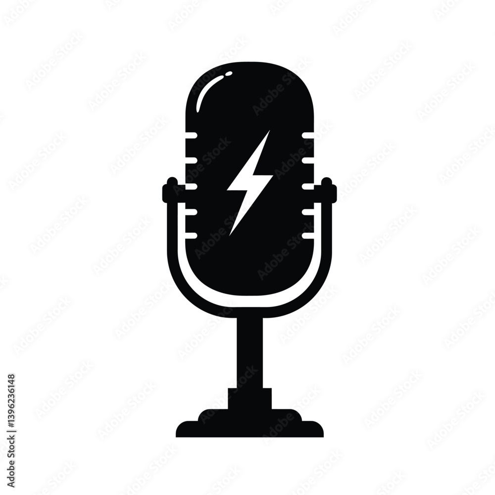 Microphone With Lightning Bolt Design For Podcast Or Music Studio Branding Icon Microphone With Lightning Bolt Design For Podcast Or Music Studio Branding Icon