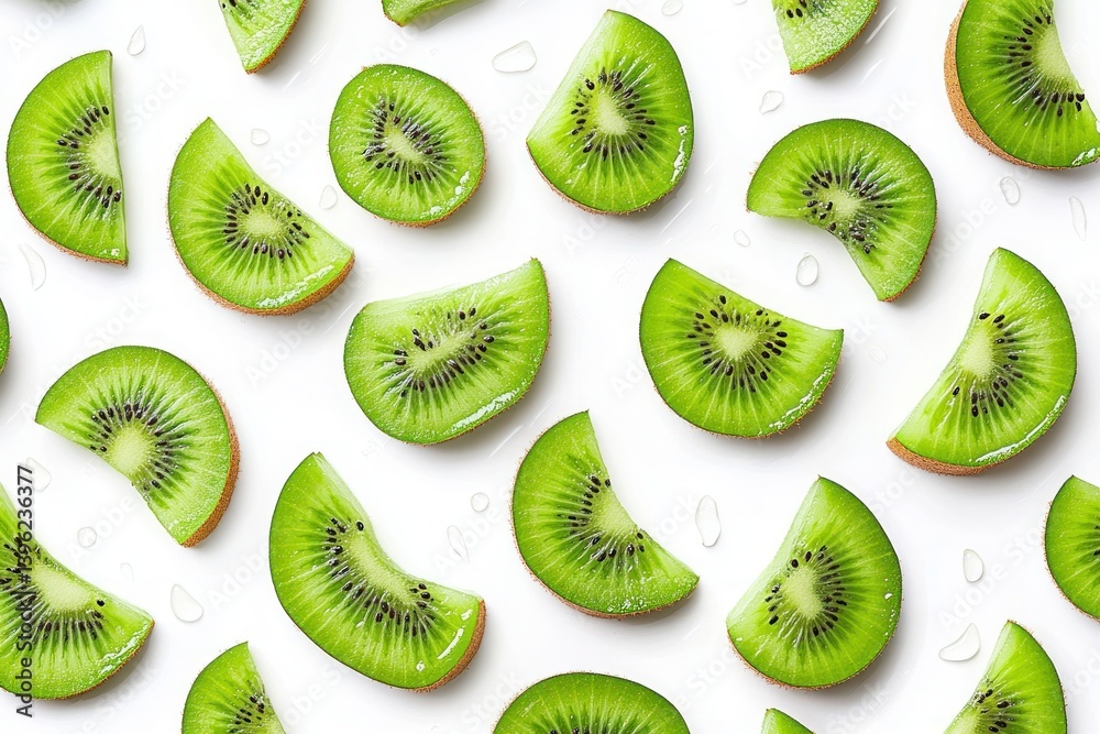 Fototapeta premium Seamless Pattern of Sliced Kiwi Fruit on White Background