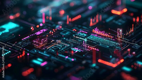 Obraz na płótnie Abstract Futuristic Digital Circuit Board Graphic w salonie