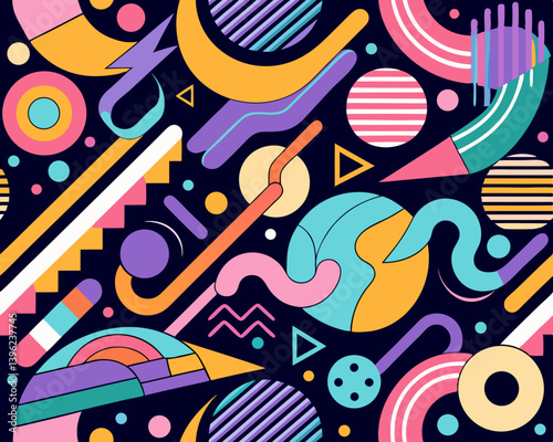 Colorful abstract background with geometric shapes and lines in a playful arrangement design art