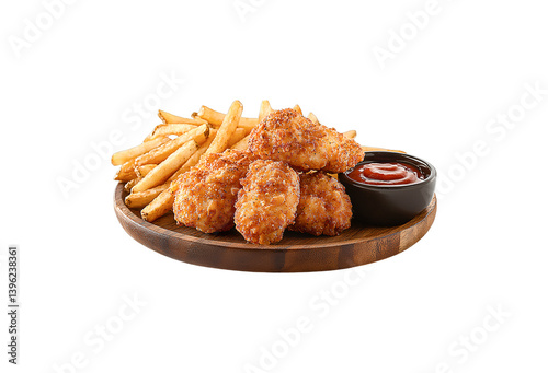 Crunchy broasted meal with fries isolated on transparent background
