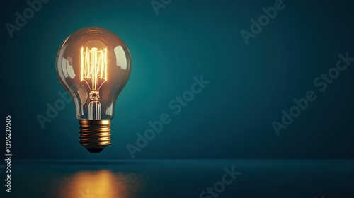 Illuminated Light Bulb Floating Against a Dark Background Symbolizing Innovation and Creativ