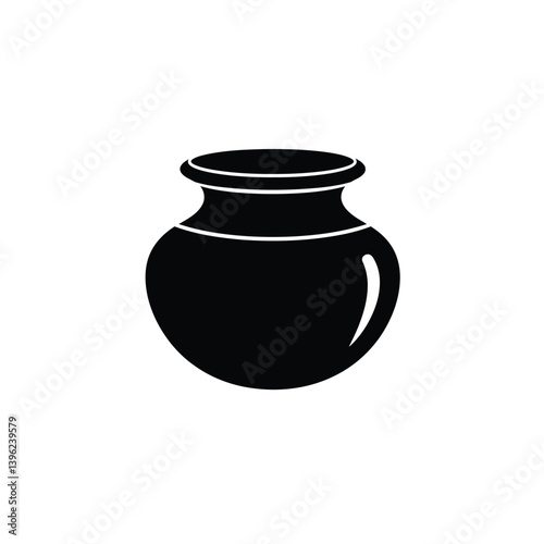 Simple Black Pottery Pot Isolated On White Background Vector Illustration