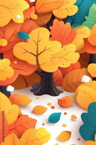 Autumn Forest Path with Paper Cut.