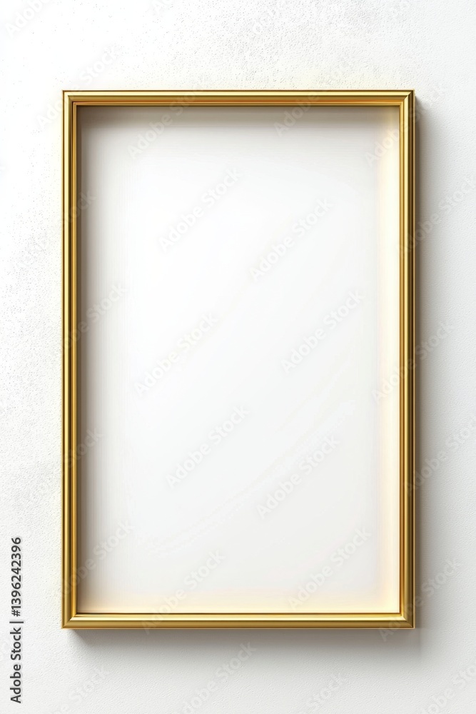 Obraz premium Elegant gold colored frame resting against a white textured wall a perfect canvas for artwork