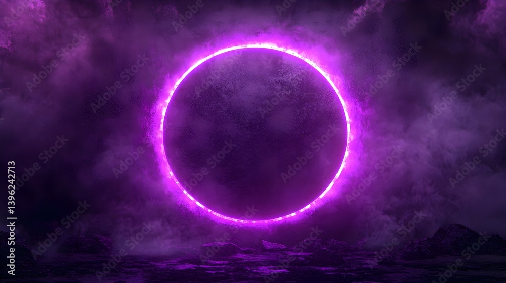 Glowing Abstract Neon Circle with Illuminating Effects in Dark Space Glowing Abstract Neon Circle with Illuminating Effects in Dark Space