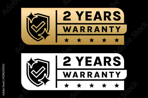 Warranty 1, 2, 3, 4, 5, 6, 7, 8, 9, 10 years months days hour label, logo, badge, icon, sticker, emblem, stamp, symbol, black, golden, flat vector, isolated illustration.