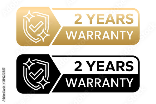 Warranty 1, 2, 3, 4, 5, 6, 7, 8, 9, 10 years months days hour label, logo, badge, icon, sticker, emblem, stamp, symbol, black, golden, flat vector, isolated illustration.