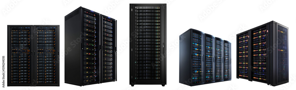 Diverse Network Server Racks in a Modern Data Center Environment, PNG bundle collection, Isolated on Transparent Background Diverse Network Server Racks in a Modern Data Center Environment, PNG bundle collection, Isolated on Transparent Background