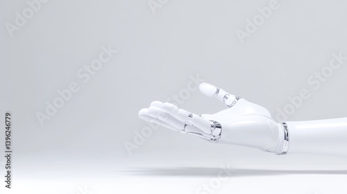 Obraz na płótnie Robotic hand offering. A white robotic hand extends outward, palm up, in a gesture of offering or presentation w salonie