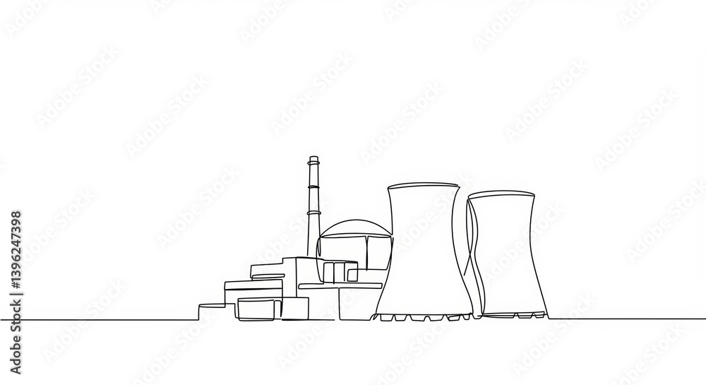 A Minimalist Black Line Drawing of Nuclear Power Plant for Clean Energy Designs A Minimalist Black Line Drawing of Nuclear Power Plant for Clean Energy Designs