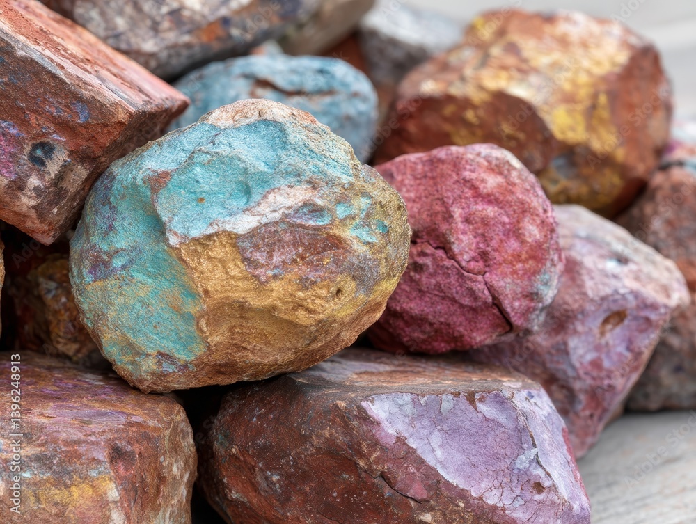 Close-up view of colorful volcanic rocks, unique textures and formations - unique volcanic abstract smooth