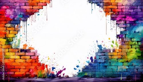 creative border frame of colorful graffiti brick wall on background graphic resource and image contains copy space