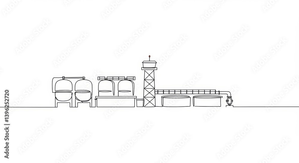 Obraz premium Elegant minimalist line drawing showcases modern water treatment plant concept