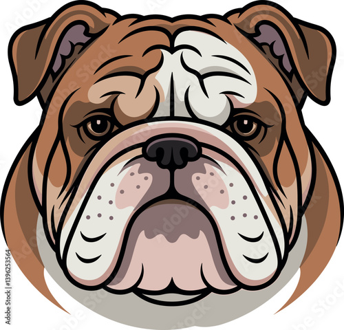 Fat bulldog face vector illustration isolated on white background, furious bulldog head, dog vector design perfect for t-shirts, apparel, logos, mascots, or edgy.